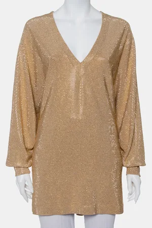 Balmain Rhinestone Embellished Knit V-Neck Oversized Top M