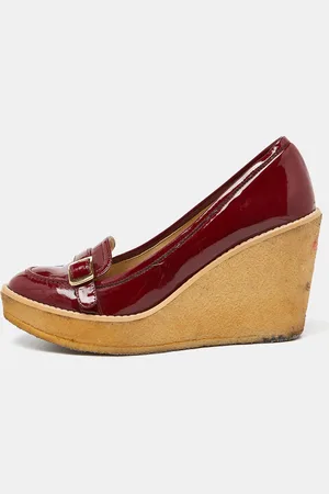 Stella McCartney Faux Patent Leather Wedge Platform Loafer Pumps Size 38