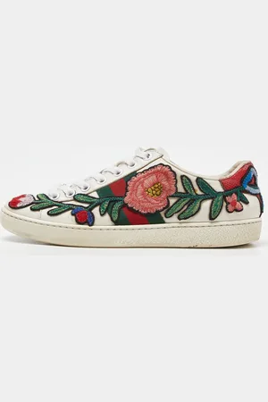 Gucci Leather Floral Embroidered Ace Sneakers Size 35