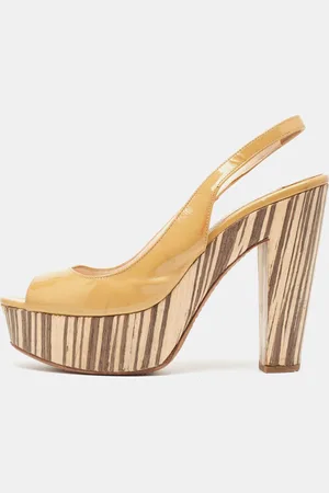 Prada Patent Leather Open Toe Platform Slingback Sandals Size 37