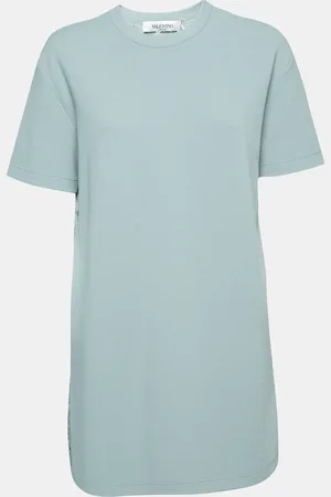 VALENTINO Powder Knit & Lace Paneled Short Sleeve Dress M