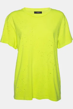 AMIRI Neon Cotton Distressed Finish Crew Neck Short Sleeve Top S