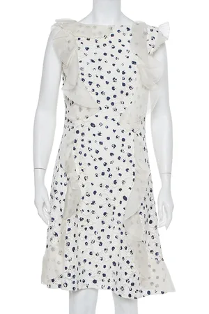 Oscar de la Renta Painted Effect Lace Ruffle Detail Short Dress M