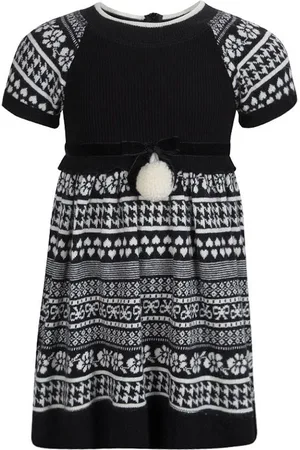 MONNALISA Monochrome Knit Pom-Pom Detail Short Sleeve Dress 4 Yrs