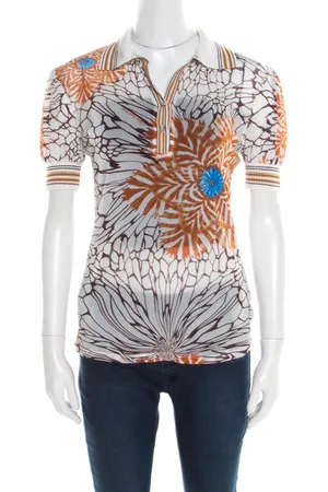 Roberto Cavalli Off Floral Printed Sheer Ribbed Trim Top M