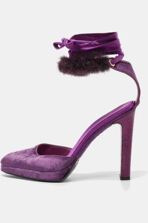 Gucci Velvet and Mink Fur Ankle Strap Sandals Size 37.5
