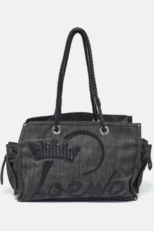 Loewe Denim and Leather Logo Shopper Tote