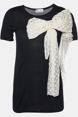 RED Valentino Jersey Contrast Bow Detail Raw Edged Top S