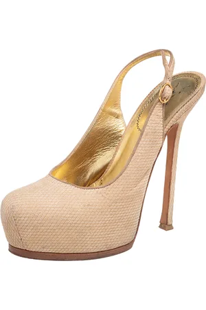 Saint Laurent Snakeskin Embossed Suede Tribtoo Slingback Pumps Size 39