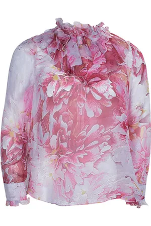 Roberto Cavalli Floral Printed Silk Ruffle Detail Long Sleeve Top 6 Yrs