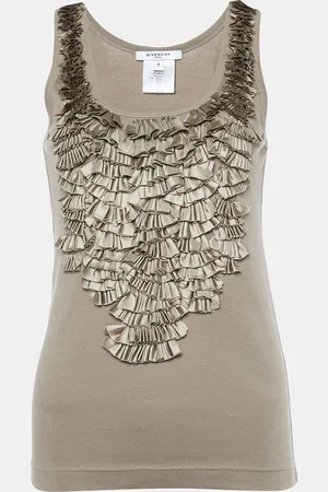 Givenchy Greige Cotton Ruffled Detail Tank Top S