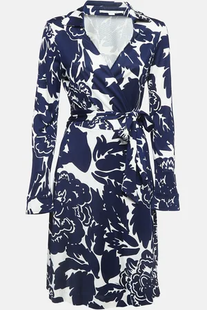 Diane von Furstenberg Floral Printed Jersey Midi Wrap Dress L