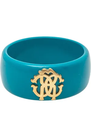 Roberto Cavalli Teal Logo Wide Bangle Bracelet