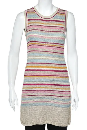 CHANEL Striped Cotton Knit Sleeveless Dress S