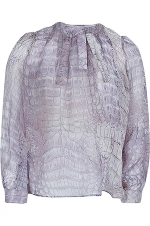 Roberto Cavalli Reptile Print Silk Bow Detail Long Sleeve Blouse 6 Yrs