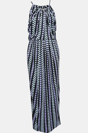 Balenciaga /Purple Patterned Jersey Strappy Draped Maxi Dress S