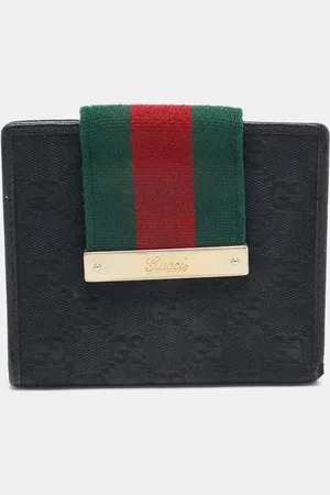 Gucci GG Canvas and Leather Web Flap French Wallet