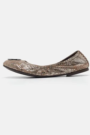 Tory Burch Brown Textured Suede Heidi Scrunch Ballet Flats Size 36