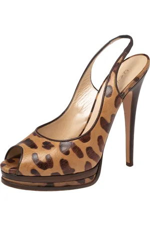 Casadei /Beige Leopard Print Leather Peep Toe Platform Slingback Sandals Size 40