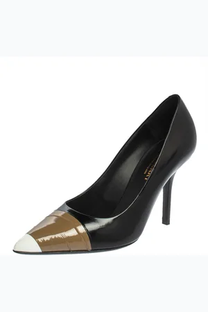 Burberry /Brown Leather And Patent Leather Pointed Toe Annalise Pumps Size 37