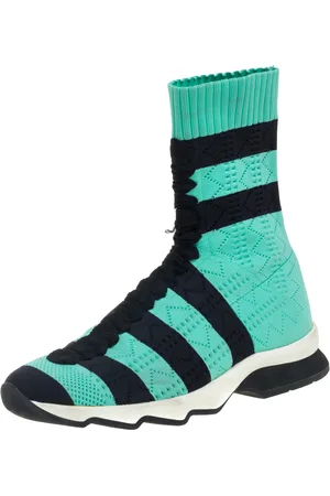 Fendi /Black Knit Fabric Striped Sock Sneakers Size 36
