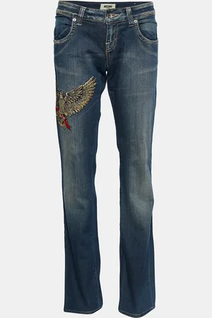 Moschino Jeans Embroidered Denim Distressed Jeans L
