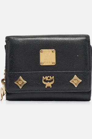 MCM Leather Studded Trifold Compact Wallet