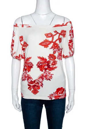 Roberto Cavalli And Red Floral Print Off Shoulder Top L