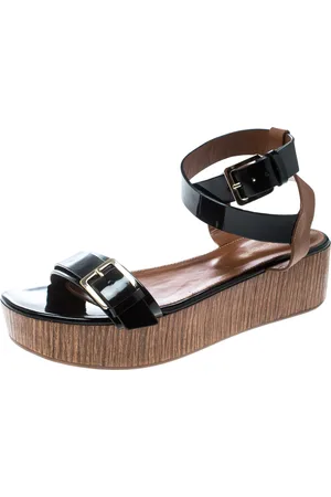 Sergio Rossi /Brown Leather Ankle Strap Wedge Sandals Size 40