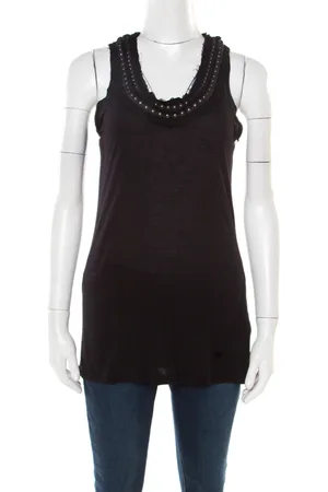 Lanvin Embellished Neck Raw Edge Detail Tank Top XS