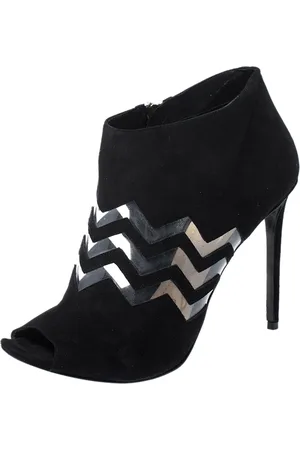 Nicholas Kirkwood Suede And PVC Chevron Peep Toe Ankle Booties Size 40