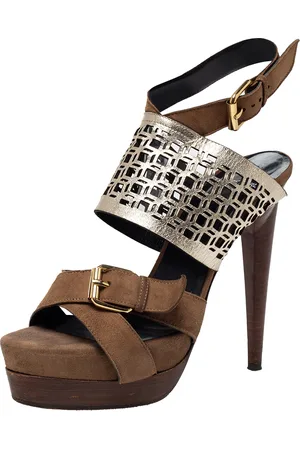 Pierre Hardy Suede and Metallic Cut Out Leather Platform Slingback Sandals Size 39