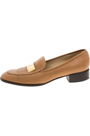 Gucci Leather Gold-Tone Logo Plate Block Heel Loafer Pumps Size 37.5