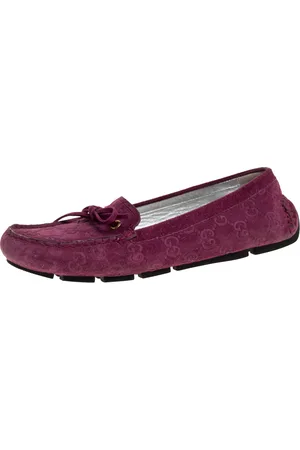 Gucci GG Suede Leather Bow Slip On Loafers Size 36.5