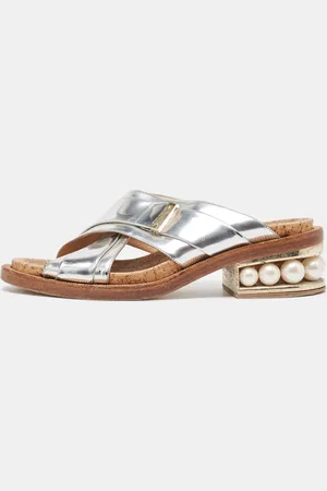 Nicholas Kirkwood Leather Faux Pearl Heel Slide Sandals Size 39