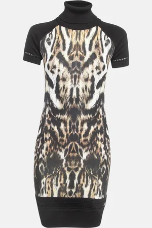 Roberto Cavalli Animal Print Knit Turtleneck Sweater Dress S