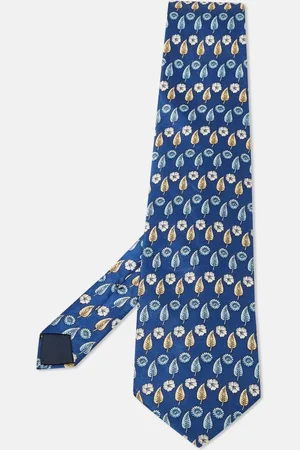 Lanvin Leaf Print Satin Silk Traditional Tie