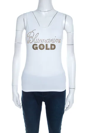 BLUMARINE And Gold Embellished Stretch Cotton Sleeveless Top