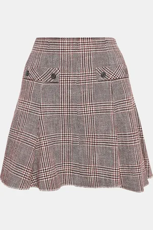 Maje Checked Cotton Blend Godets Mini Skirt L