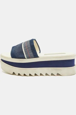 Stella McCartney Denim Elyse Platform Slide Sandals Size 39