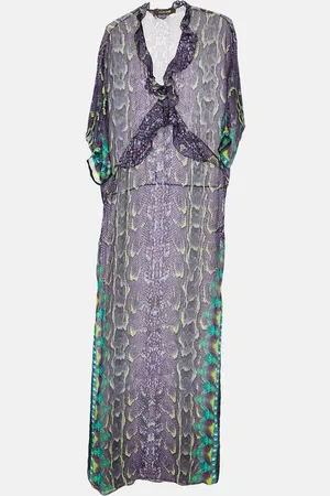 Roberto Cavalli Printed Silk Ruffle Detail Maxi Dress S