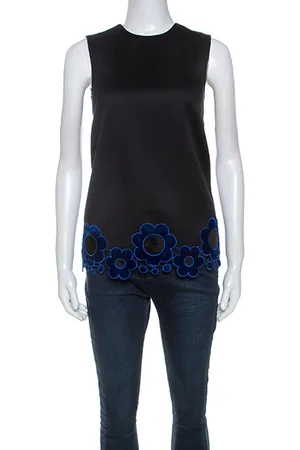 Christopher Kane Cotton Blend Flower Applique Trim Sleeveless Top S