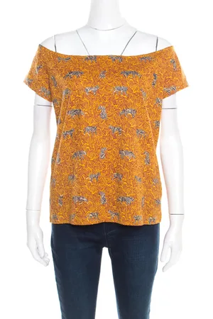 Kenzo Mustard Scribble Print Cotton Off Shoulder Top XL