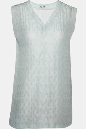Miu Miu Patterned Lurex Silk Blend Sleeveless Top L