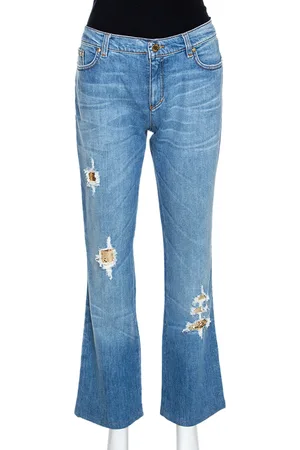 Roberto Cavalli Distressed Denim Embellished Patch Jeans M