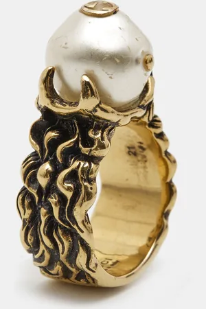 Gucci GG Faux Pearl Tone Ring Size 61