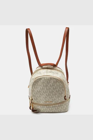 Michael Kors /Tan Signature Coated Canvas and Leather Medium Rhea Backpack