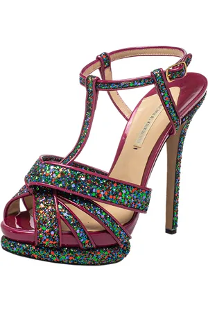 Nicholas Kirkwood Patent Leather and Glitter T Strap Platform Sandals Size 39