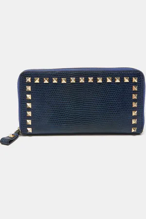 VALENTINO Lizard Rockstud Zip Around Wallet
