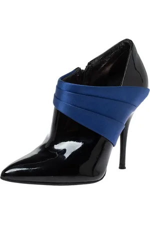 Casadei /Blue Pleated Satin and Patent Leather Ankle Booties Size 35